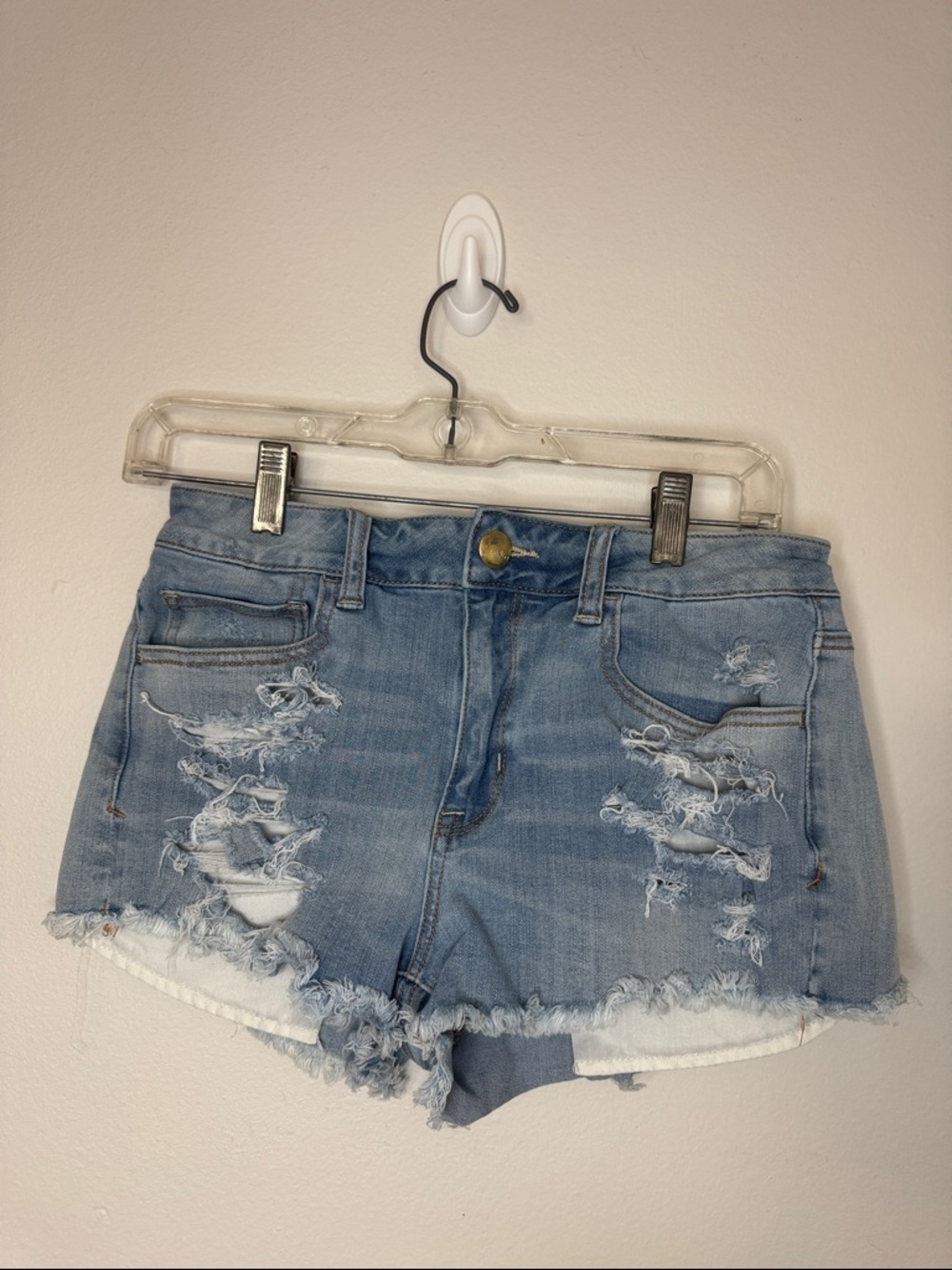 American Eagle Outfitters Light Blue Distressed Denim Cutoff Shorts
